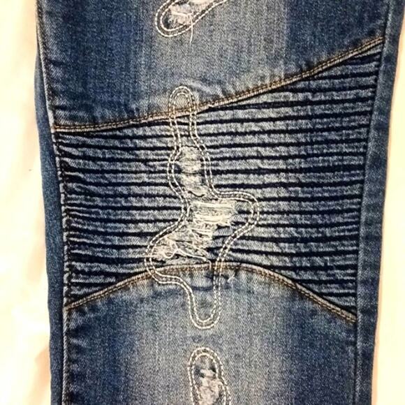 VIP Jeans Women Sz 11 12 Blue Fancy Distressed Skinny Fray Boho Hip Hop Designer - Picture 4 of 16